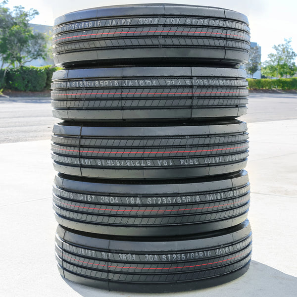 Roundrule Xtra All Steel ST235/85R16 Load H Trailer Tires — Set of 5